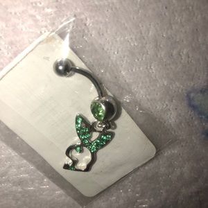 PLAYBOY silver and green belly button ring